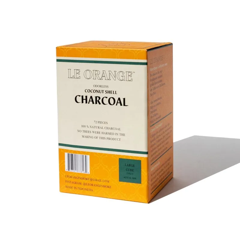 Le Orange Natural Coconut Hookah Coals - Large Cubes - 72 Pieces Hookah Flavors