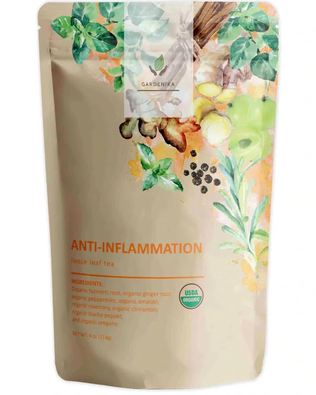 Gardenika Anti-Inflammatory Loose Leaf Herbal Tea, USDA Organic, Caffeine Free - 4 oz (114g)