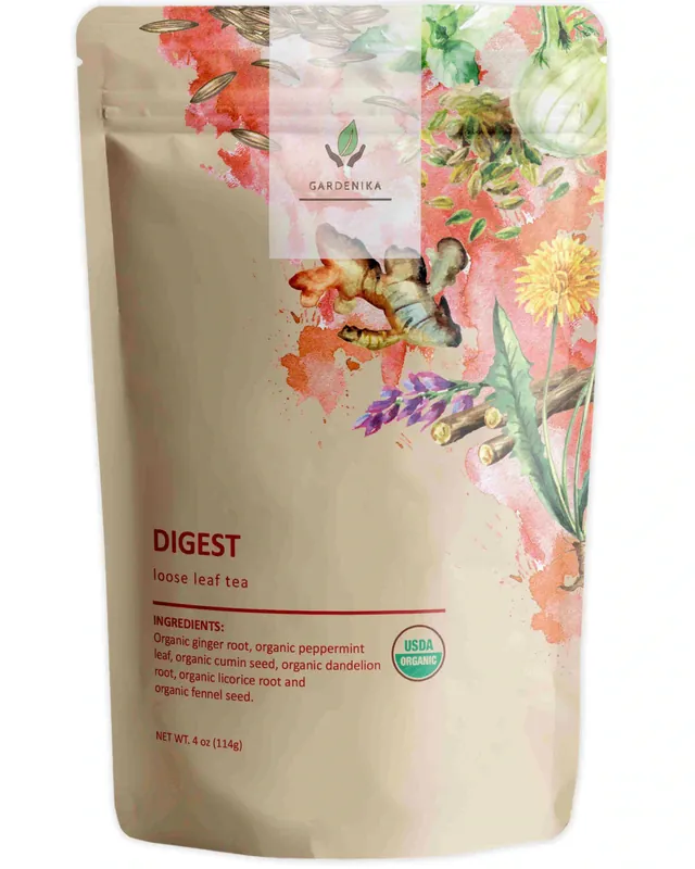 Gardenika Digest Loose Leaf Herbal Tea, USDA Organic, Caffeine Free - 4 oz (114g)
