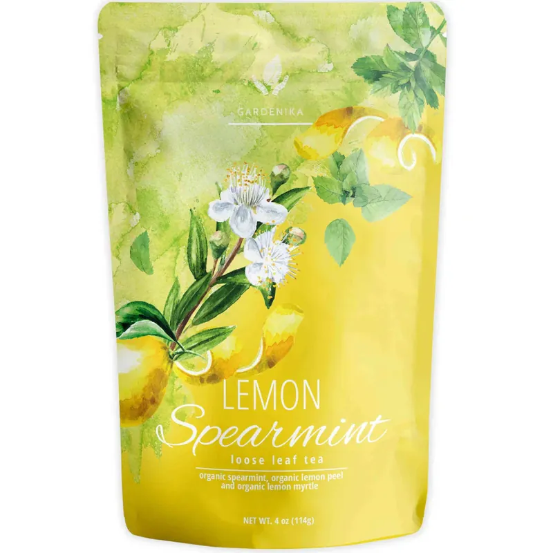 Gardenika Lemon Spearmint Herbal Tea, Loose Leaf, USDA Organic, Caffeine Free, 55+ Cups – 4 Oz (113g)