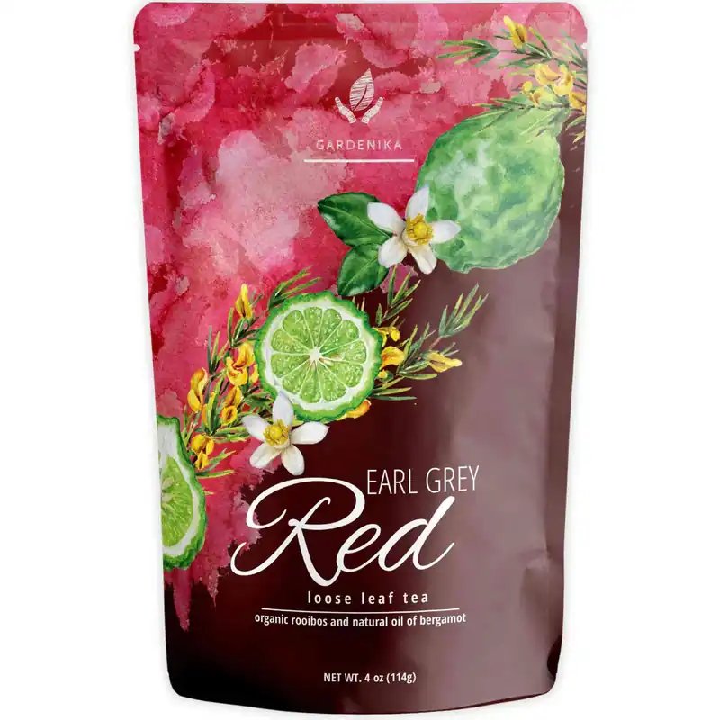 Gardenika Earl Grey Red Tea, Loose Leaf, USDA Organic, Caffeine Free, 55+ Cups – 4 Oz (113g)