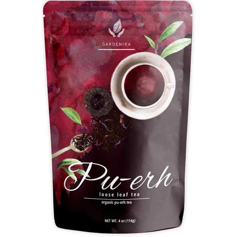 Gardenika Pu-erh Tea, Loose Leaf, USDA Organic, Chinese Black, 55+ Cups – 4 Oz (113g)