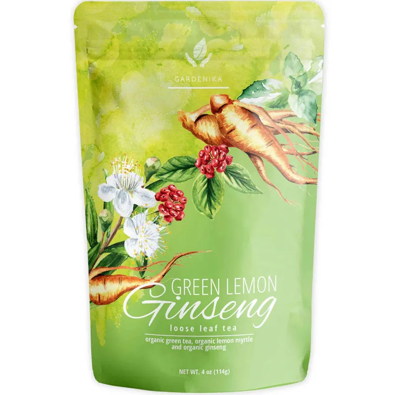 Gardenika Green Lemon Ginseng Tea, Loose Leaf, USDA Organic, 55+ Cups – 4 Oz (113g)