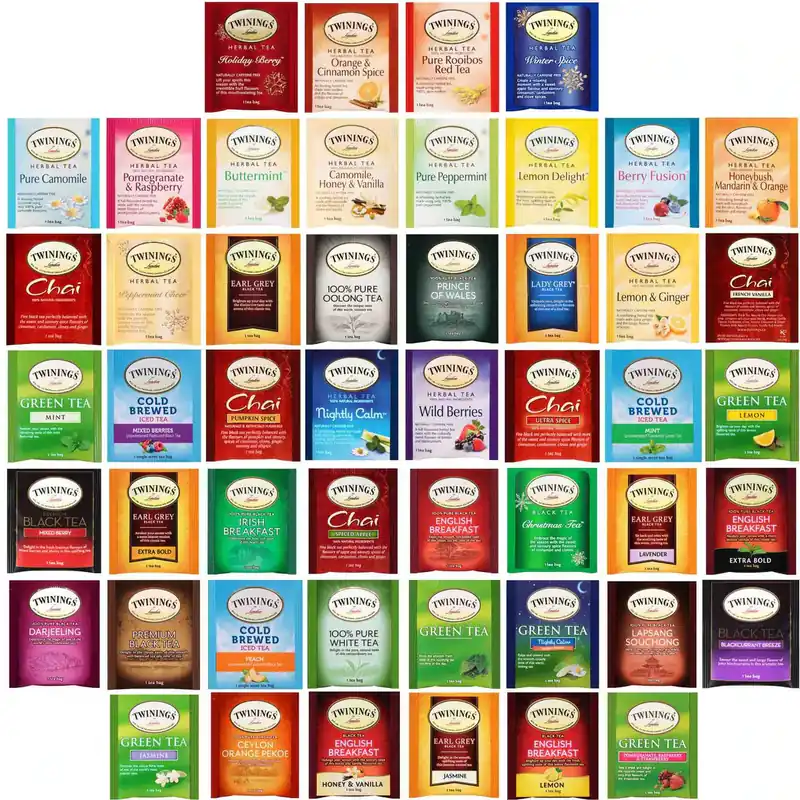 Twinings Tea Bags Gift Sampler - Caffeinated, Herbal & Decaf - 50 Ct, 50 Flavors
