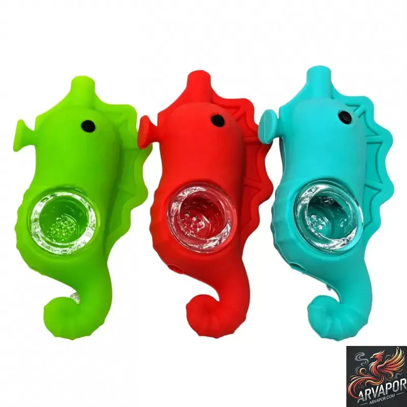 Seahorse-Themed Silicone Hand Pipes | Durable & Vibrant Design