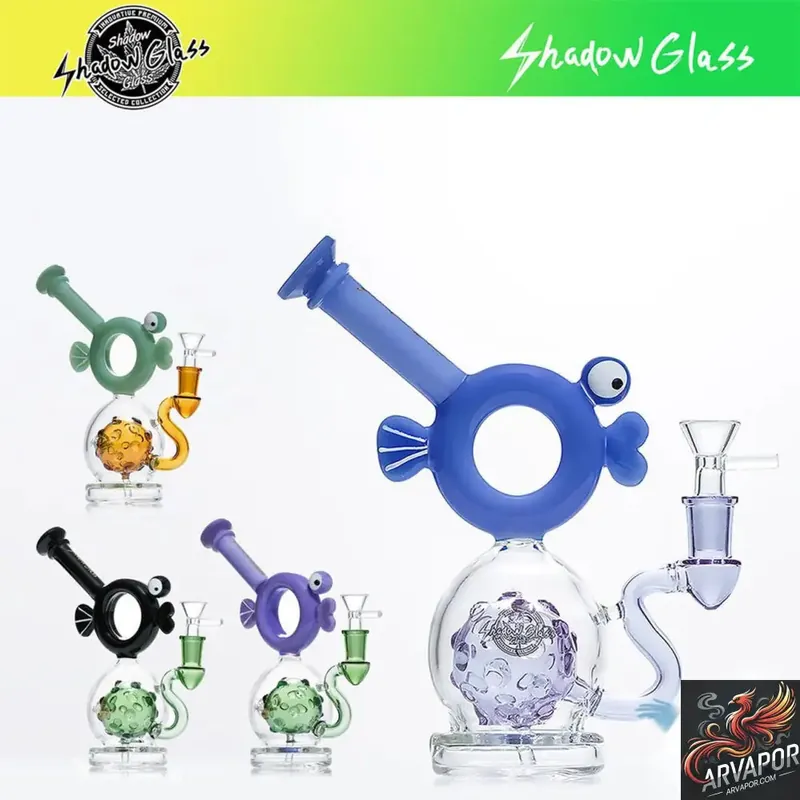 Shadow Glass Water Pipe Fish Head Shape With Swiss Perc - Dragon Glass
