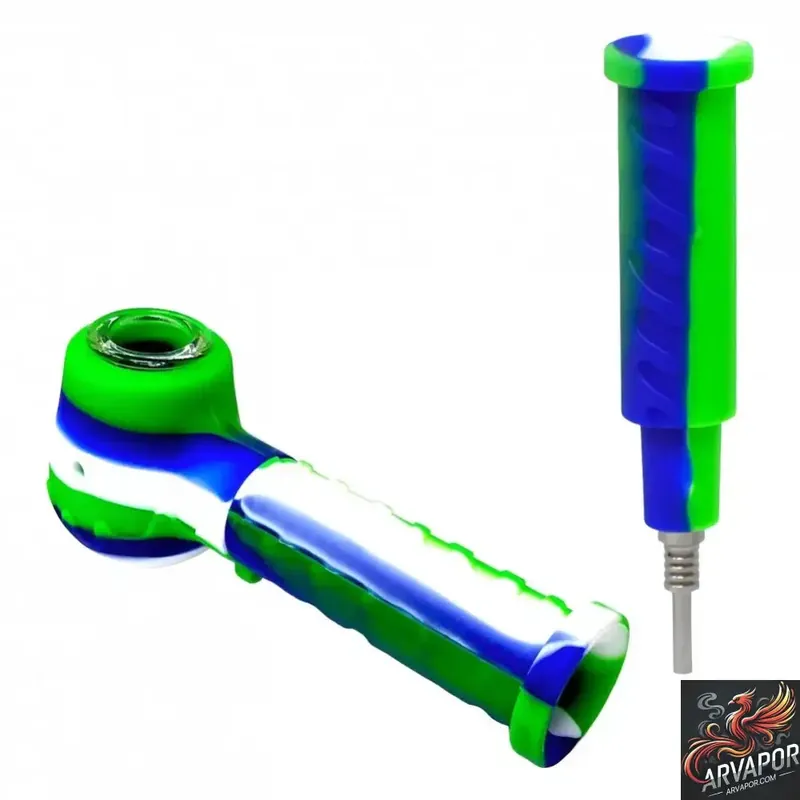 5.5" Silicone Hand Pipe & Nectar Collector 2-in-1 with Glass Bowl-AR Vapor