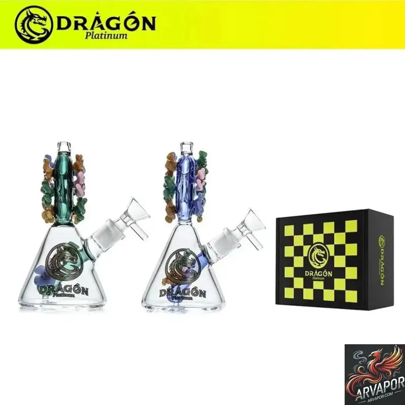 Dragon Platinum Floral Wreath Design Water Pipe - Dragon Glass