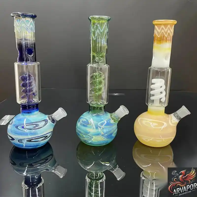Glass Water Pipe Globe Base With Spiral Perc + Ice Catcher & Straight Neck