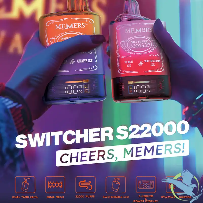 Memers Switcher S22000 Disposable Vape Device With Switchable Lid & Power Screen - Zmarksthespot