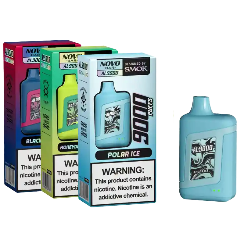 AL9000 Disposable Re-Chargeable Vape by SMOK: The Flavor RevolutionIntroducing the AL9000: a disposable vape designed to redefine the vaping experience. This groundbreaking creation from Smok introduces a meshed","currency":"USD","tags":[],"images":[],"variants":{"8535":{"variantID":"8535","title":"SMOK Novo Bar AL9000 Rechargeable 5% Disposable Vape","sku":"8419365716260","status":null,"price":999,"imageID":"23673","imageUrl":"https://nexussmoke.com/wp-content/uploads/2025/05/MainProductImage_3121def9-810a-4f52-8944-536882c1ab68.png"},"8536":{"variantID":"8536","title":"SMOK Novo Bar AL9000 Rechargeable 5% Disposable Vape - Blackberry Razz","sku":"8419365716260","status":"outOfStock","price":999,"oldPrice":1499,"imageID":"23678","imageUrl":"https://nexussmoke.com/wp-content/uploads/2025/05/BlackberryRazz.png","customFields":{"attribute_flavor":"Blackberry Razz"}},"8537":{"variantID":"8537","title":"SMOK Novo Bar AL9000 Rechargeable 5% Disposable Vape - Blue Razz Lemonade","sku":"8419365716260","status":"outOfStock","price":999,"oldPrice":1499,"imageID":"23682","imageUrl":"https://nexussmoke.com/wp-content/uploads/2025/05/BlueRazzLemonade.png","customFields":{"attribute_flavor":"Blue Razz Lemonade"}},"8538":{"variantID":"8538","title":"SMOK Novo Bar AL9000 Rechargeable 5% Disposable Vape - Clear","sku":"8419365716260","status":"outOfStock","price":999,"oldPrice":1499,"imageID":"23687","imageUrl":"https://nexussmoke.com/wp-content/uploads/2025/05/Clear_b7819f23-6950-4e31-a9c8-73400ece0a65.png","customFields":{"attribute_flavor":"Clear"}},"8539":{"variantID":"8539","title":"SMOK Novo Bar AL9000 Rechargeable 5% Disposable Vape - Fresh Mint","sku":"8419365716260","status":"outOfStock","price":999,"oldPrice":1499,"imageID":"23688","imageUrl":"https://nexussmoke.com/wp-content/uploads/2025/05/FreshMint_4c140eac-39f8-4162-83df-77a1389bba0e.png","customFields":{"attribute_flavor":"Fresh Mint"}},"8540":{"variantID":"8540","title":"SMOK Novo Bar AL9000 Rechargeable 5% Disposable Vape - Honeydew Melon Mint","sku":"8419365716260","status":"outOfStock","price":999,"oldPrice":1499,"imageID":"23689","imageUrl":"https://nexussmoke.com/wp-content/uploads/2025/05/HoneydewMelonMint.png","customFields":{"attribute_flavor":"Honeydew Melon Mint"}},"8542":{"variantID":"8542","title":"SMOK Novo Bar AL9000 Rechargeable 5% Disposable Vape - Kiwi Dragonfruit Berry","sku":"8419365716260","status":"outOfStock","price":999,"oldPrice":1499,"imageID":"23690","imageUrl":"https://nexussmoke.com/wp-content/uploads/2025/05/KiwiDragonfruitBerry_3eafd9dd-d315-4f12-abf0-e576bde9fea9.png","customFields":{"attribute_flavor":"Kiwi Dragonfruit Berry"}},"8543":{"variantID":"8543","title":"SMOK Novo Bar AL9000 Rechargeable 5% Disposable Vape - Minty Gum","sku":"8419365716260","status":"outOfStock","price":999,"oldPrice":1499,"imageID":"23673","imageUrl":"https://nexussmoke.com/wp-content/uploads/2025/05/MainProductImage_3121def9-810a-4f52-8944-536882c1ab68.png","customFields":{"attribute_flavor":"Minty Gum"}},"8544":{"variantID":"8544","title":"SMOK Novo Bar AL9000 Rechargeable 5% Disposable Vape - Orange Peach","sku":"8419365716260","status":"outOfStock","price":999,"oldPrice":1499,"imageID":"23695","imageUrl":"https://nexussmoke.com/wp-content/uploads/2025/05/OrangePeach.png","customFields":{"attribute_flavor":"Orange Peach"}},"8545":{"variantID":"8545","title":"SMOK Novo Bar AL9000 Rechargeable 5% Disposable Vape - Peach Mango Watermelon","sku":"8419365716260","status":"outOfStock","price":999,"oldPrice":1499,"imageID":"23699","imageUrl":"https://nexussmoke.com/wp-content/uploads/2025/05/PeachMangoWatermelon_76158dc4-c2a7-4913-8e16-cab7eb677acf.png","customFields":{"attribute_flavor":"Peach Mango Watermelon"}},"8546":{"variantID":"8546","title":"SMOK Novo Bar AL9000 Rechargeable 5% Disposable Vape - Pink Lemonade","sku":"8419365716260","status":"outOfStock","price":999,"oldPrice":1499,"imageID":"23704","imageUrl":"https://nexussmoke.com/wp-content/uploads/2025/05/PinkLemonade_49eda3d0-d233-46f7-b610-dedb08376b4f.png","customFields":{"attribute_flavor":"Pink Lemonade"}},"8547":{"variantID":"8547","title":"SMOK Novo Bar AL9000 Rechargeable 5% Disposable Vape - Polar Ice","sku":"8419365716260","status":"outOfStock","price":999,"oldPrice":1499,"imageID":"23707","imageUrl":"https://nexussmoke.com/wp-content/uploads/2025/05/PolarIce.png","customFields":{"attribute_flavor":"Polar Ice"}},"8548":{"variantID":"8548","title":"SMOK Novo Bar AL9000 Rechargeable 5% Disposable Vape - Razz Banana","sku":"8419365716260","status":"outOfStock","price":999,"oldPrice":1499,"imageID":"23711","imageUrl":"https://nexussmoke.com/wp-content/uploads/2025/05/RazzBanana.png","customFields":{"attribute_flavor":"Razz Banana"}},"8549":{"variantID":"8549","title":"SMOK Novo Bar AL9000 Rechargeable 5% Disposable Vape - Root Beer","sku":"8419365716260","status":"outOfStock","price":999,"oldPrice":1499,"imageID":"23716","imageUrl":"https://nexussmoke.com/wp-content/uploads/2025/05/RootBeer_aec45541-9496-4727-b3eb-700ef89bf67a.png","customFields":{"attribute_flavor":"Root Beer"}},"8550":{"variantID":"8550","title":"SMOK Novo Bar AL9000 Rechargeable 5% Disposable Vape - Straw Watermelon","sku":"8419365716260","status":"outOfStock","price":999,"oldPrice":1499,"imageID":"23720","imageUrl":"https://nexussmoke.com/wp-content/uploads/2025/05/StrawWatermelon.png","customFields":{"attribute_flavor":"Straw Watermelon"}},"8551":{"variantID":"8551","title":"SMOK Novo Bar AL9000 Rechargeable 5% Disposable Vape - Strawberry Kiwi","sku":"8419365716260","status":"outOfStock","price":999,"oldPrice":1499,"imageID":"23724","imageUrl":"https://nexussmoke.com/wp-content/uploads/2025/05/StrawberryKiwi_77ef790f-cf2d-4ae8-887b-a99ac1e082f3.png","customFields":{"attribute_flavor":"Strawberry Kiwi"}},"8552":{"variantID":"8552","title":"SMOK Novo Bar AL9000 Rechargeable 5% Disposable Vape - Watermelon Ice","sku":"8419365716260","status":"outOfStock","price":999,"oldPrice":1499,"imageID":"23730","imageUrl":"https://nexussmoke.com/wp-content/uploads/2025/05/WatermelonIce_902de9cb-56cf-4ac4-ba89-852c82efffe3.png","customFields":{"attribute_flavor":"Watermelon Ice"}},"8553":{"variantID":"8553","title":"SMOK Novo Bar AL9000 Rechargeable 5% Disposable Vape - White Grape Ice","sku":"8419365716260","status":"outOfStock","price":999,"oldPrice":1499,"imageID":"23673","imageUrl":"https://nexussmoke.com/wp-content/uploads/2025/05/MainProductImage_3121def9-810a-4f52-8944-536882c1ab68.png","customFields":{"attribute_flavor":"White Grape Ice"}}},"productID":"8535","productUrl":"https://nexussmoke.com/products/smok-novo-bar-al9000-rechargeable-5-disposable-vape/","categoryIDs":null,"createdAt":null,"updatedAt":null,"published":true}    Home / SMOK Disposable Vapes and Mods | Spaceman Vapes | Priv Bar Vape / SMOK Novo Bar AL9000 Rechargeable 5% Disposable VapeInstagramSale!SMOK Novo Bar AL9000 Rechargeable 5% Disposable Vape
