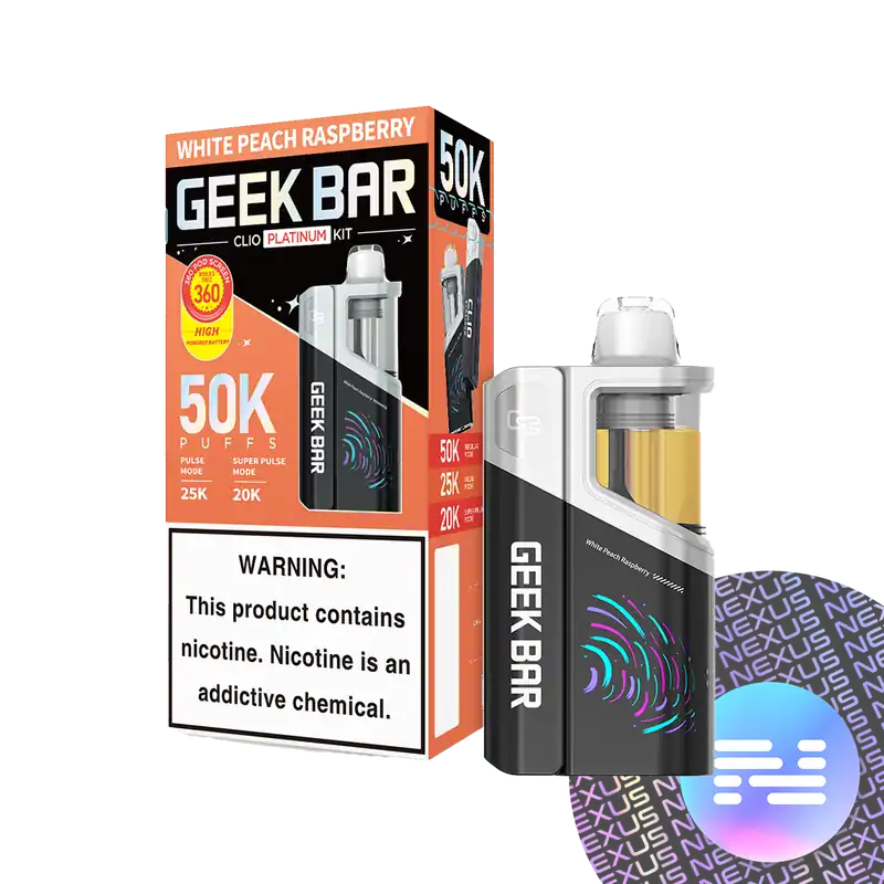 White Peach Raspberry Geek Bar CLIO Platinum 50K Disposable KIT - Uncategorized