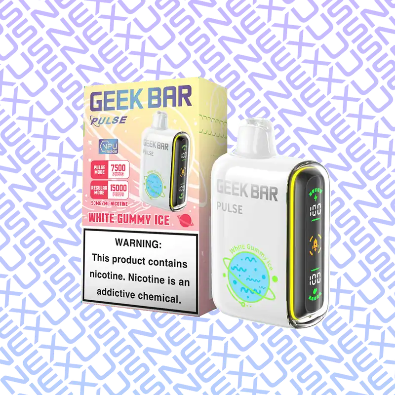White Gummy Ice Geek Bar Pulse Disposable Vape 15000 Puff - FreeMax Vape Tanks, Kits & Coils | Vape Kits, Disposables, and Hardware