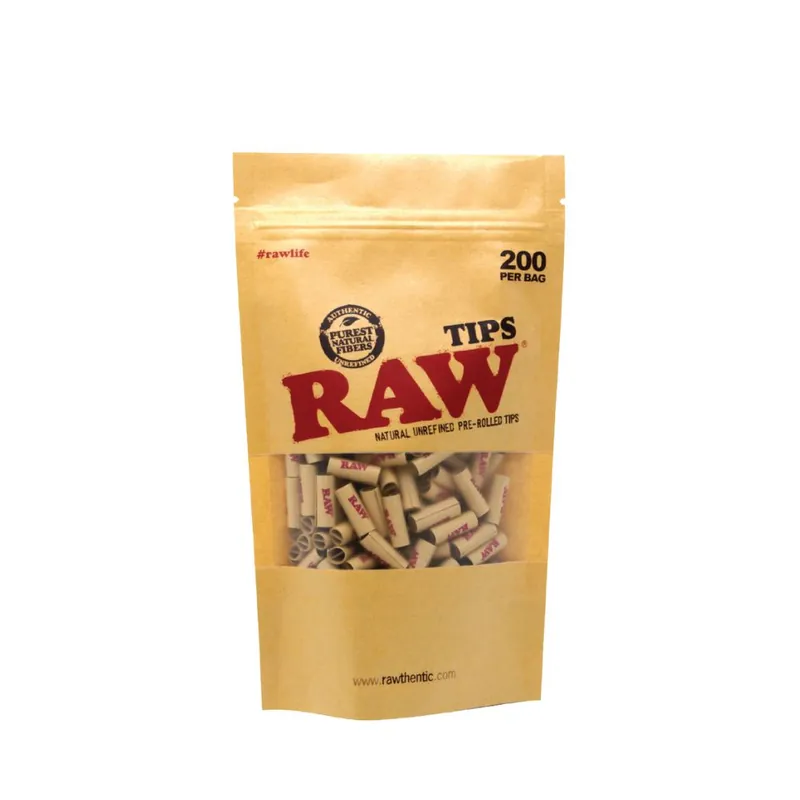 RAW Pre-Rolled Tips 200 Pack Bag – Unbleached Natural Filters for Joints