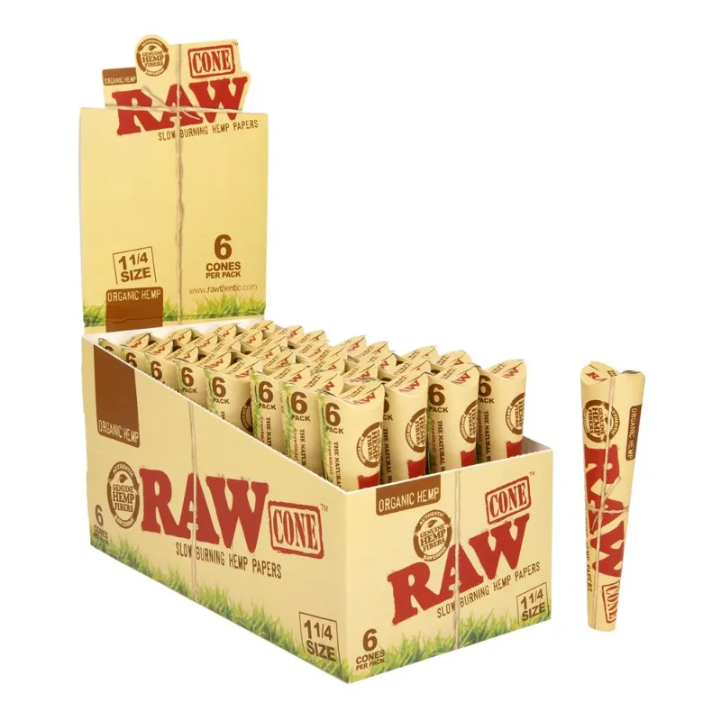 RAW Organic 1-1/4 Pre Rolled Cones – 32 Pack Display Box