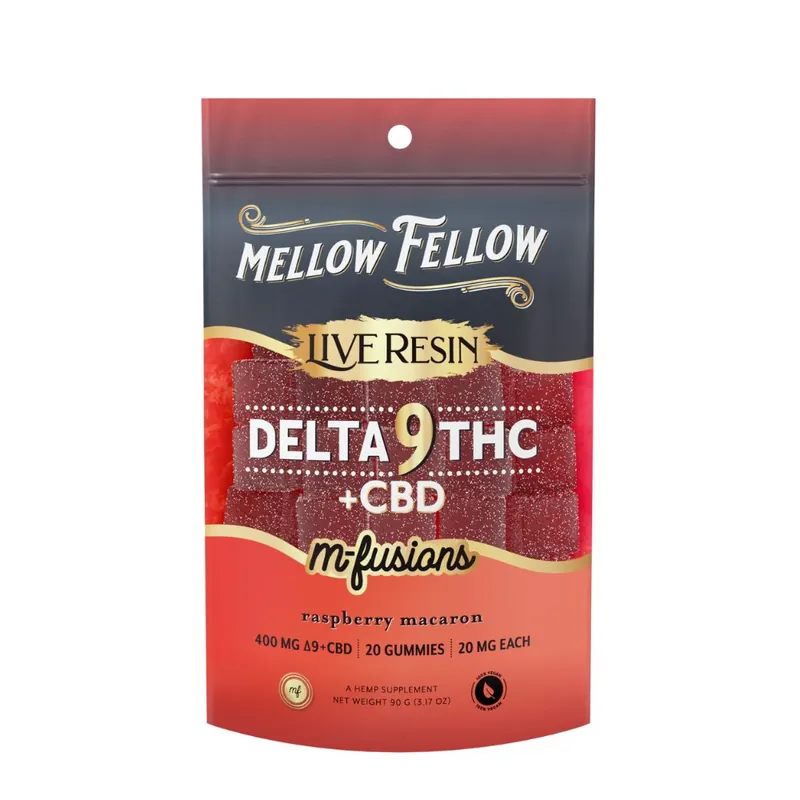 Mellow Fellow Live Resin M-Fusions Delta-9 Edibles – Raspberry Macaron 400mg
