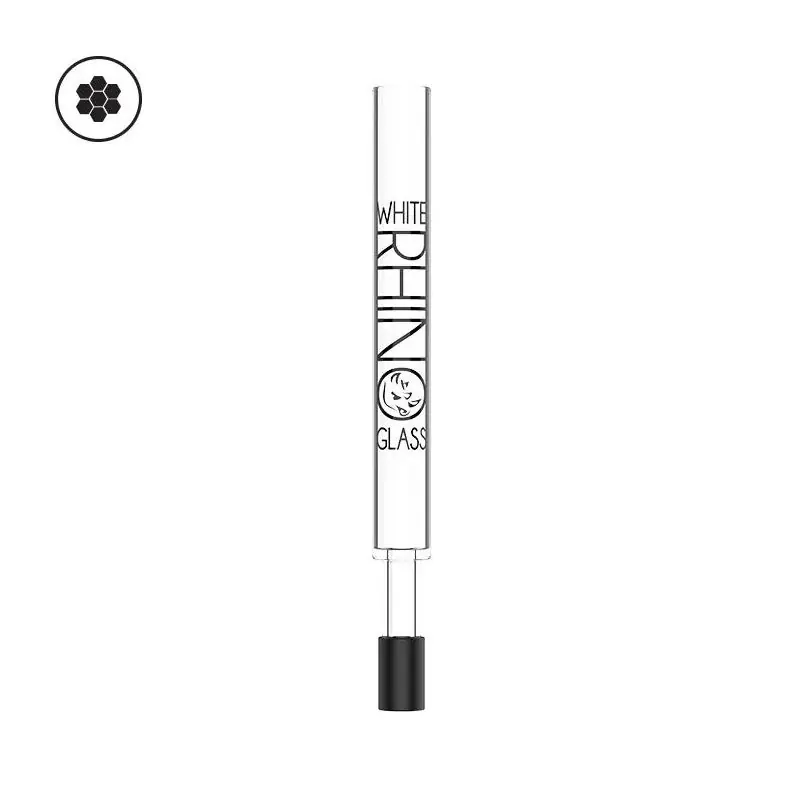 White Rhino Pyrex Glass Straw V2 With Black Silicone Cap Single