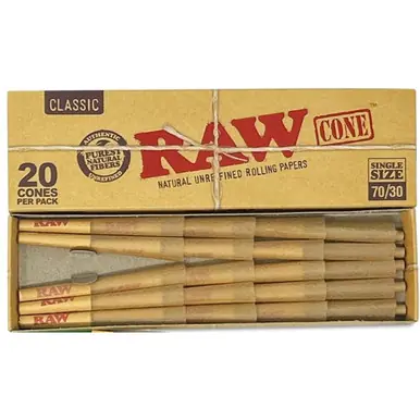 Raw 70/30 Single Size Cones Pack of 1 | 20 Count Classic