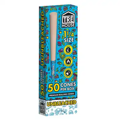 Tre House Premium Pre Roll Cones 1 1/4 Unbleached - 50PK