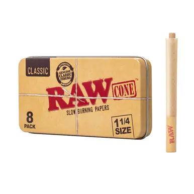 Raw 1-1/4 Cones Pack of 1 | 8 COUNT Classic