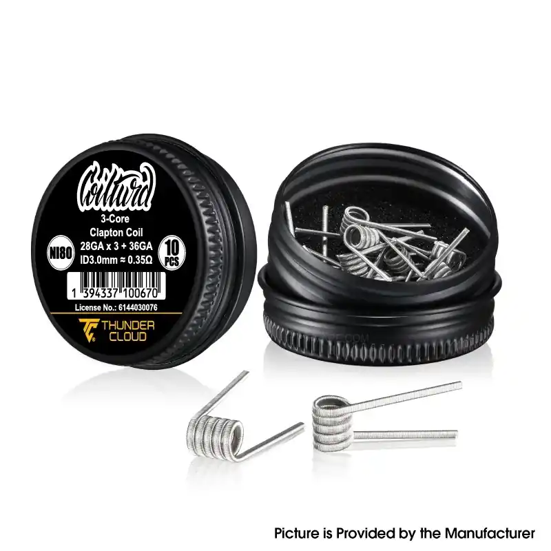 Authentic Thunder Cloud x Coilturd AN RTA Ni80 Pre-Built Coil 3-Core Clapton Coil - 0.35ohm, 28Ga x 3 + 36Ga (10 PCS)