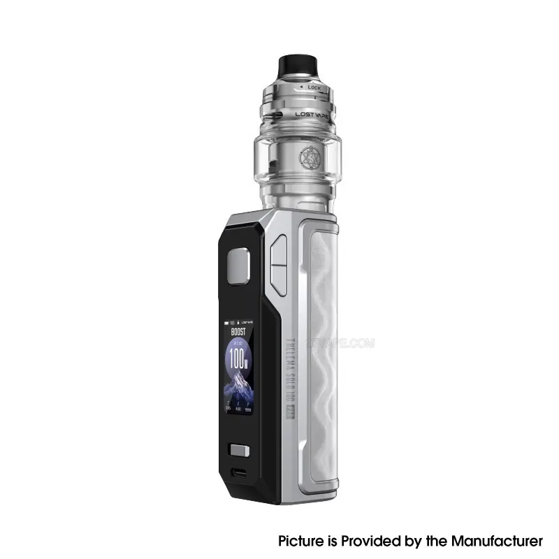 [Ships from Bonded Warehouse] Authentic Lost Vape Thelema Solo 100 Pro 100W Mod Kit - Wavy Silver, 5~100W, 1 x 18650/ 21700, 5ml