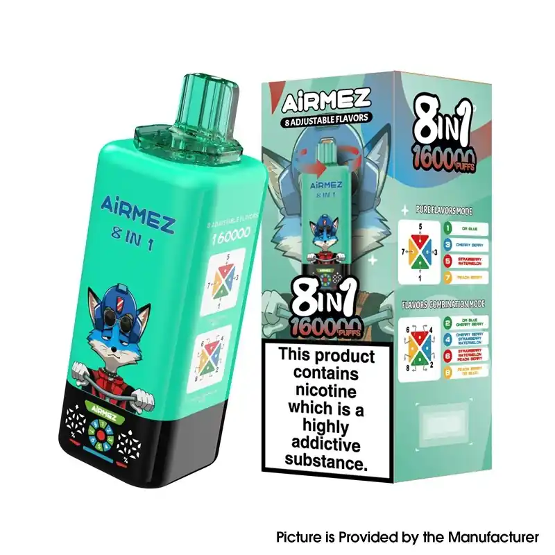 [Ships from EU-1 Warehouse] Airmez Fox 8in1 160K Disposable Kit - Dr Blue + Cherry Berry + Strawberry Watermelon + Peach Berry