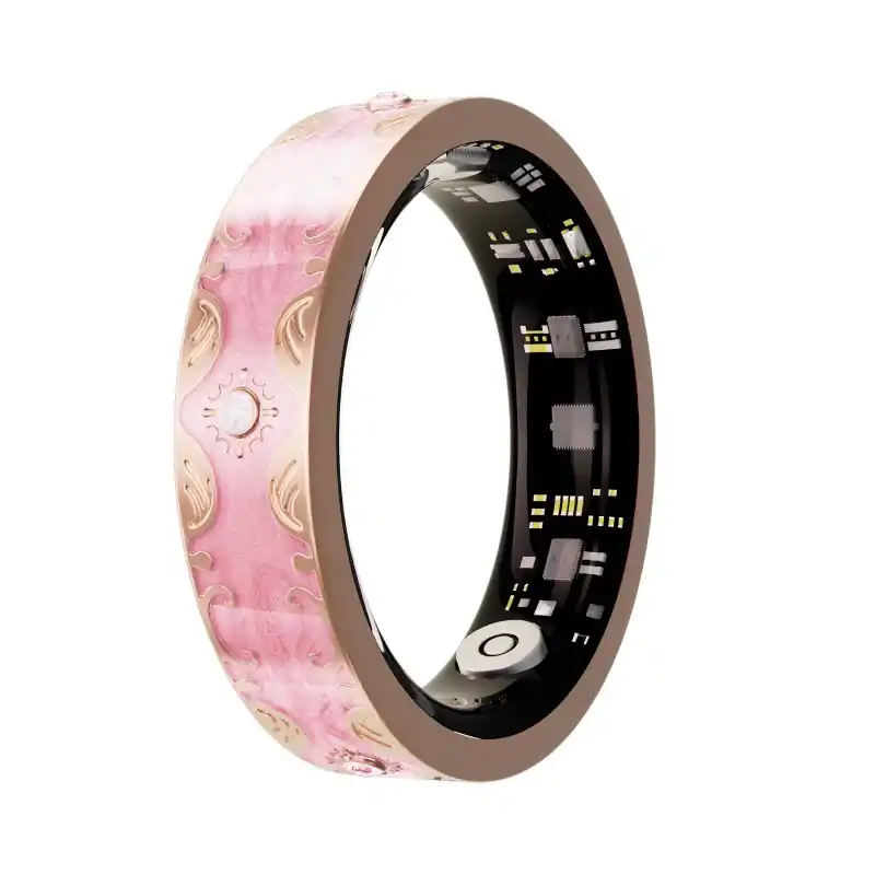 Smart Ring V10 Fitness Tracker with Heart Rate & Blood Oxygen Monitor Cherry Blossom Pink, Size 8 - New Gadgets