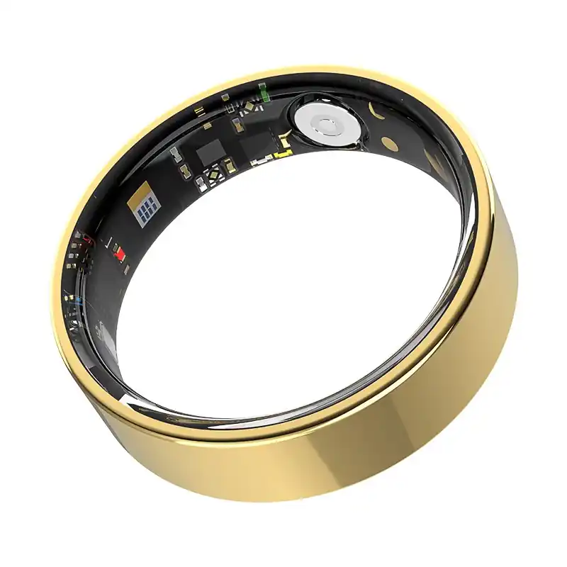 TK5 Smart Ring Health Tracker Waterproof Heart Rate Blood Oxygen Sleep Monitor with Charging Case - Gold, Size 13