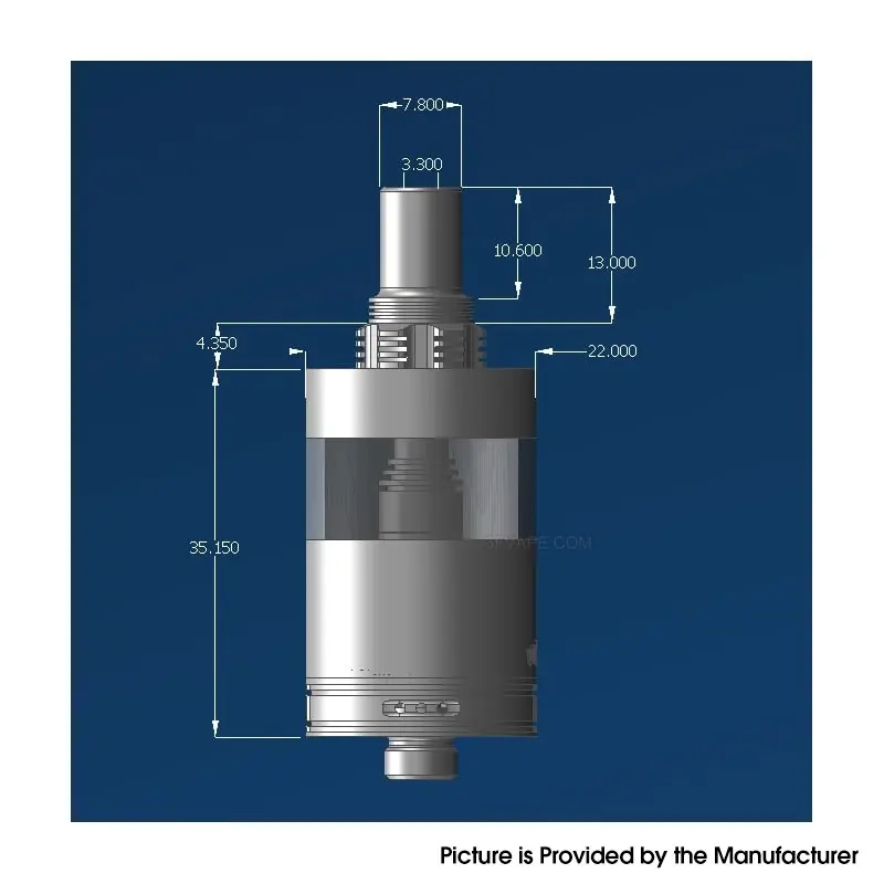 YFTK Four One Five 415 RTA Virtuous Style Atomizer - Silver, 3.3ml, Air Pin 2 x 0.8mm, 1 x 1mm, 1 x 1.4mm, 3 x 0.8mm, 22mm Dia