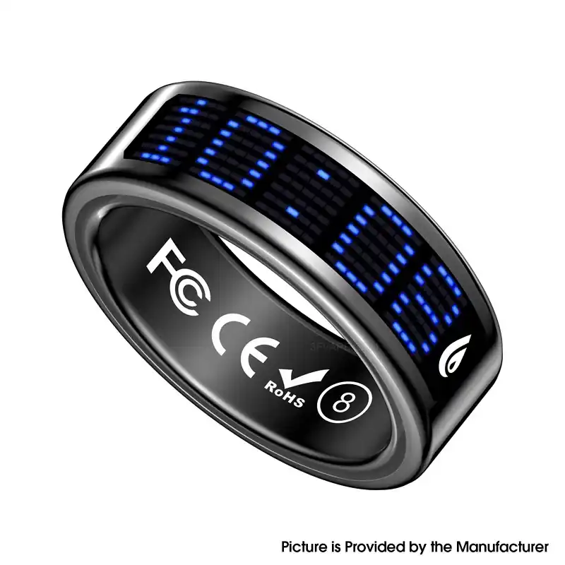 SR16 Digital Display Smart Ring Sleep Tracking Blood Oxygen Heart Rate Monitor with Charging Case - Black, Size 8