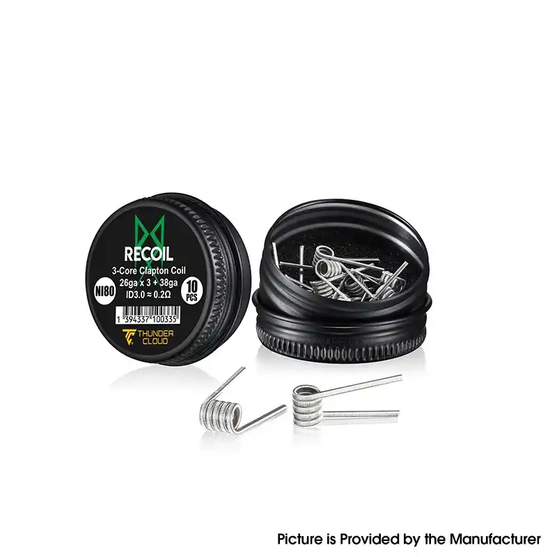 Authentic Thunder Cloud Recoil Ni80 Pre-Built 3-Core Clapton Coil - 0.2ohm, 26Ga x 3 + 38Ga (10 PCS)