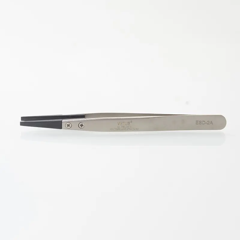 Authentic VETUS ESD-2A Exchange Tip Electro Static Discharge Safe Stainless Tweezers Rounded Tips