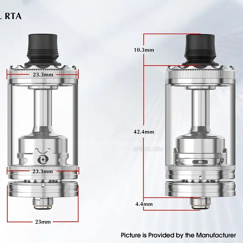 Authentic Ambition Mods Revorie RDL & DL RTA Rebuildable Atomizer - Silver, Air Pins 2.0, 2.5, 3.0, 3.5mm, 5.0ml, 23mm Diameter