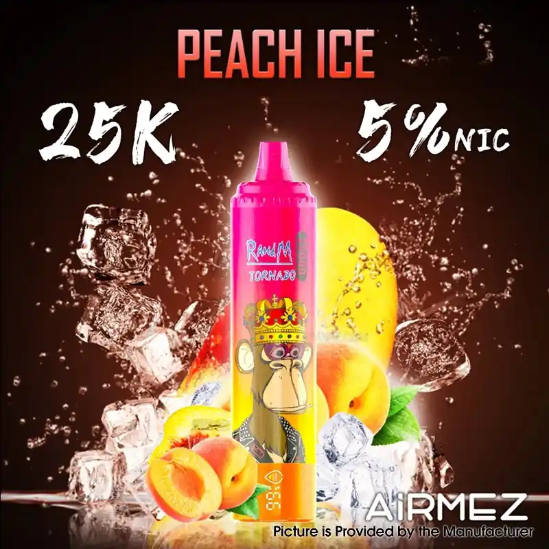 [Ships from EU-1 Warehouse] Authentic AiRMEZ Tornado 25k Disposable Vape Kit - Peach Ice, 650mAh, 25ml, 50mg
