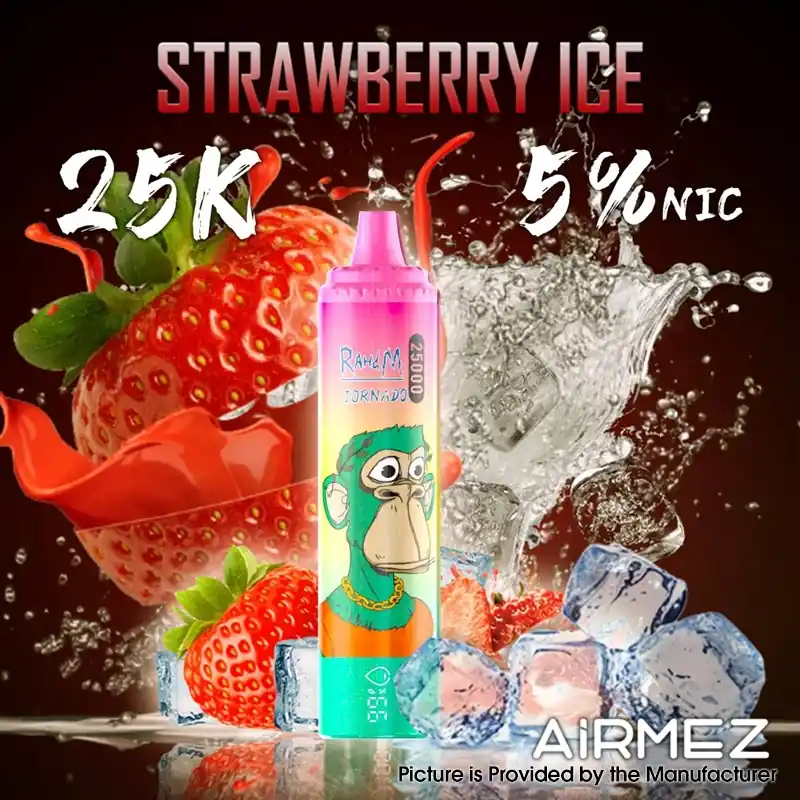 [Ships from EU-1 Warehouse] Authentic AiRMEZ Tornado 25k Disposable Vape Kit - Strawberry Ice, 650mAh, 25ml, 50mg