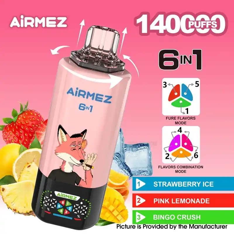 [Ships from EU-1 Warehouse] Authentic AiRMEZ Fox 6 in 1 140K Disposable Vape Kit - Strawberry Ice + Pink Lemonade + Bingo Crush