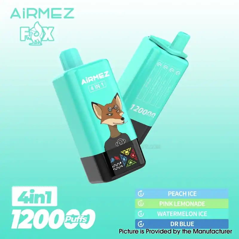 [Ships from EU-1 Warehouse] Authentic AiRMEZ Fox 4in1 120K Disposable Vape Kit - Peach Ice + Pink Lemonade, 650mAh, 60ml, 50mg