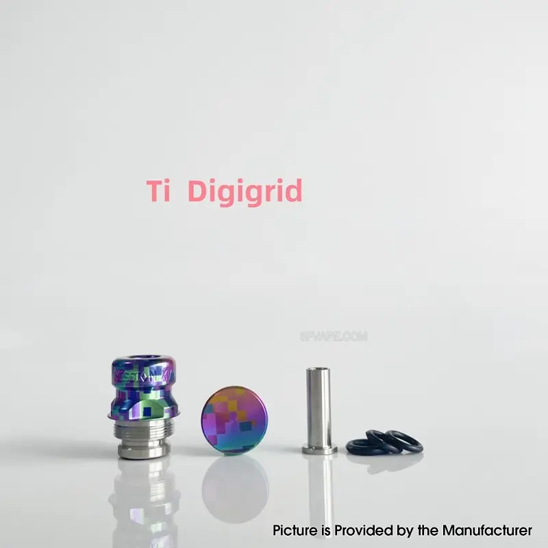 Rekavape Mission XV Mini Nuke V2 Style Integrated Drip Tip + Fire Button Set for dotMod dotAIO V2 Pod - Digigrid, Titanium + SS