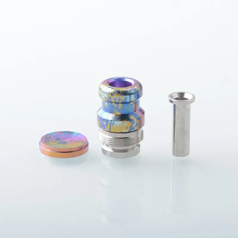 Rekavape Mission XV KB2 Style Integrated Drip Tip + Fire Button Set for dotMod dotAIO V2 Pod - Rainbow Splatter, Titanium + SS